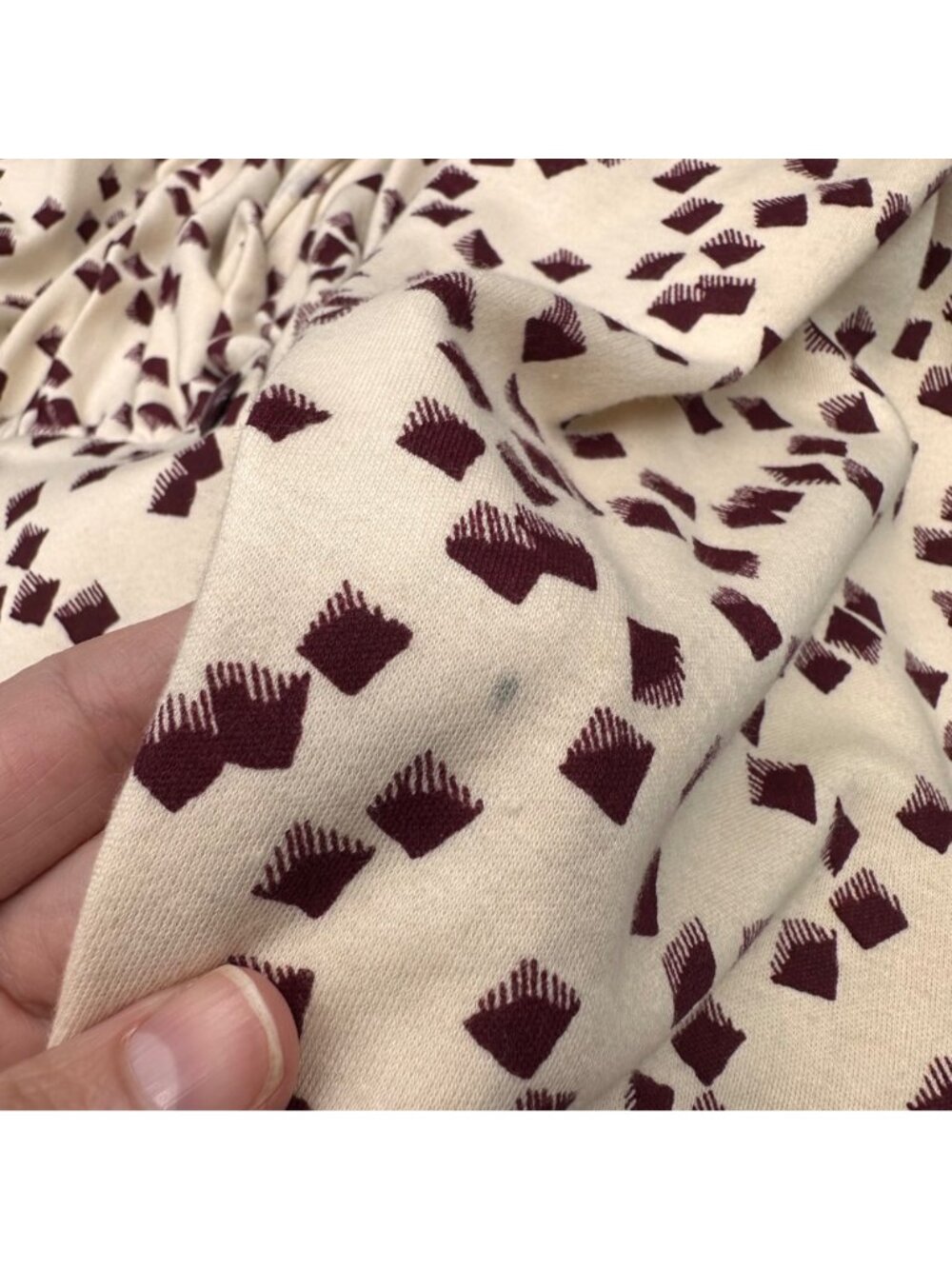 Vintage Skirt Top Set Size Large Cream Burgundy Geometric 1980s Shoulder Pads - Picture 6 of 10